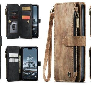 CaseMe C30 For iPhone 15 Pro Max Multifunctional PU Leather Phone Case